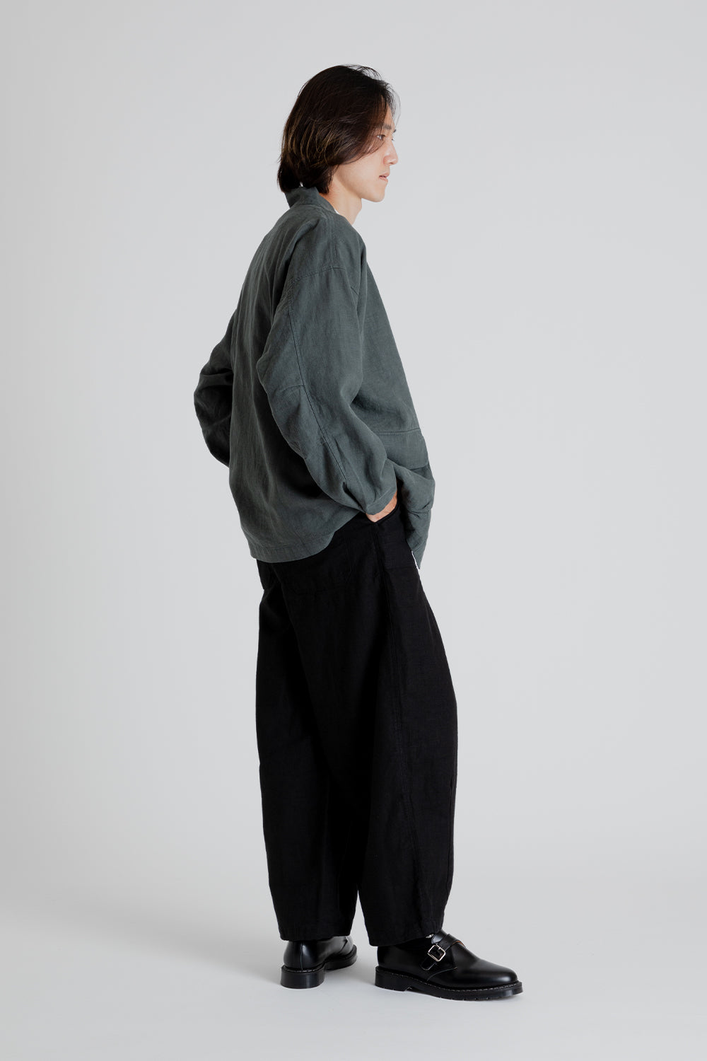 Linen Balloon String Pants - Black