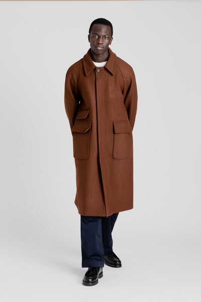 FRIZMWORKS Heavy Wool Balmacaan Coat in Brown | Wallace