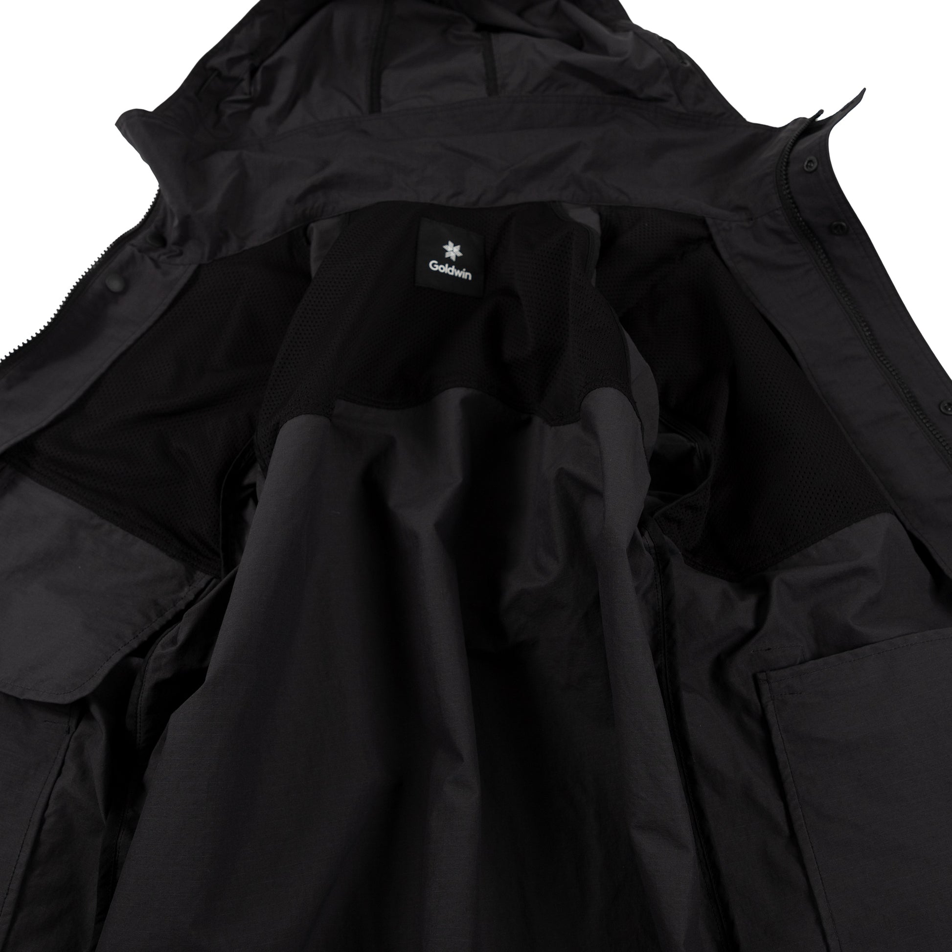 Goldwin Hooded Blouson Black rain gear all weather sportswear outerwear hooded lining detail