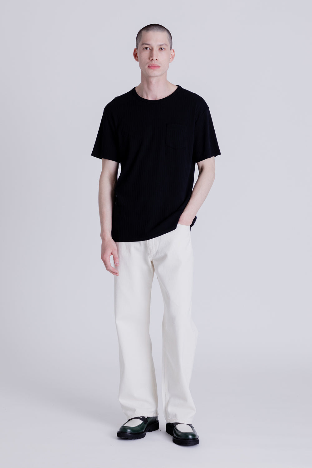 Knickerbocker Ladder Rib Pocket Tee in Black