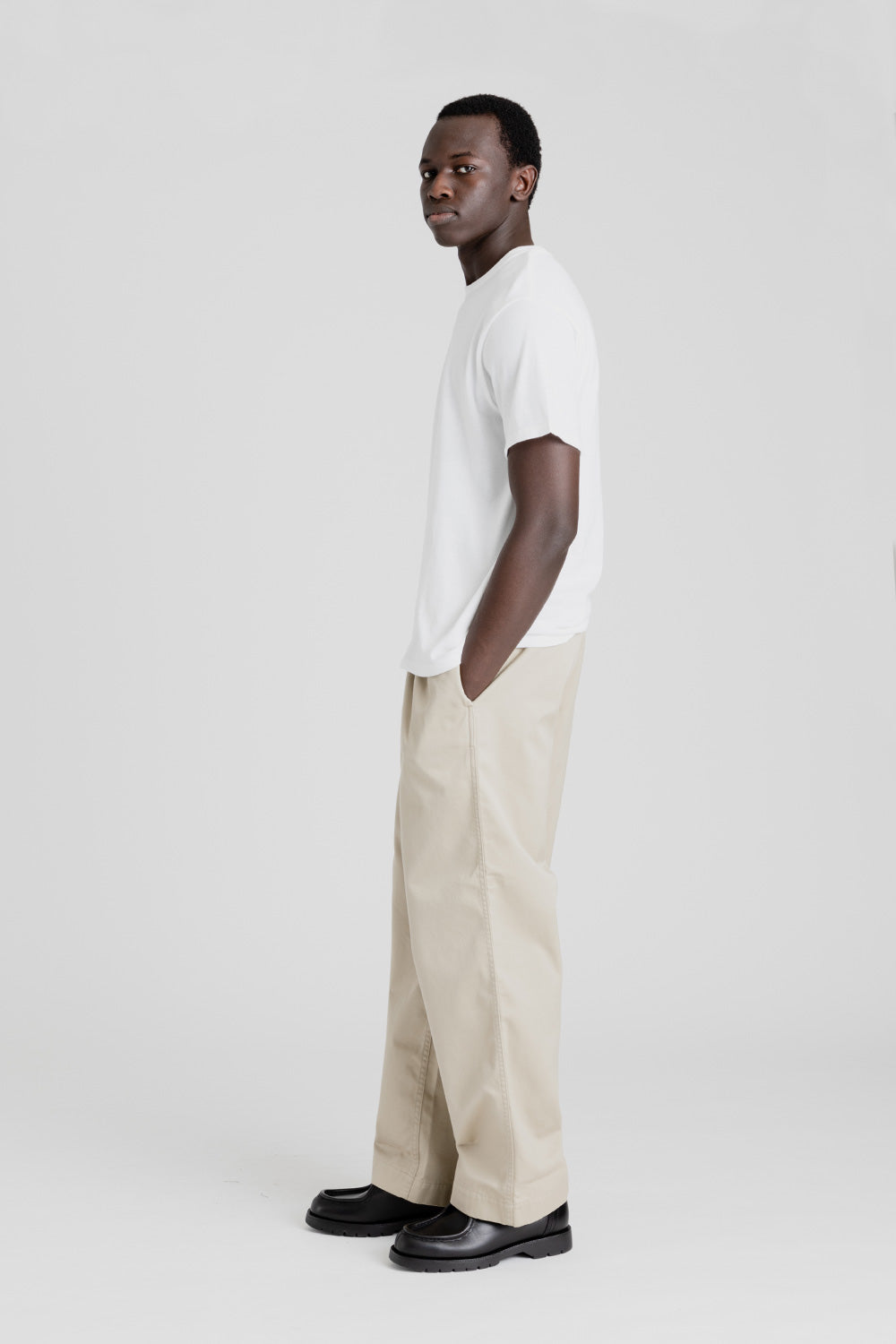 Nanamica Double Pleat Wide Chino Pants in Khaki | Wallace Mercantile S