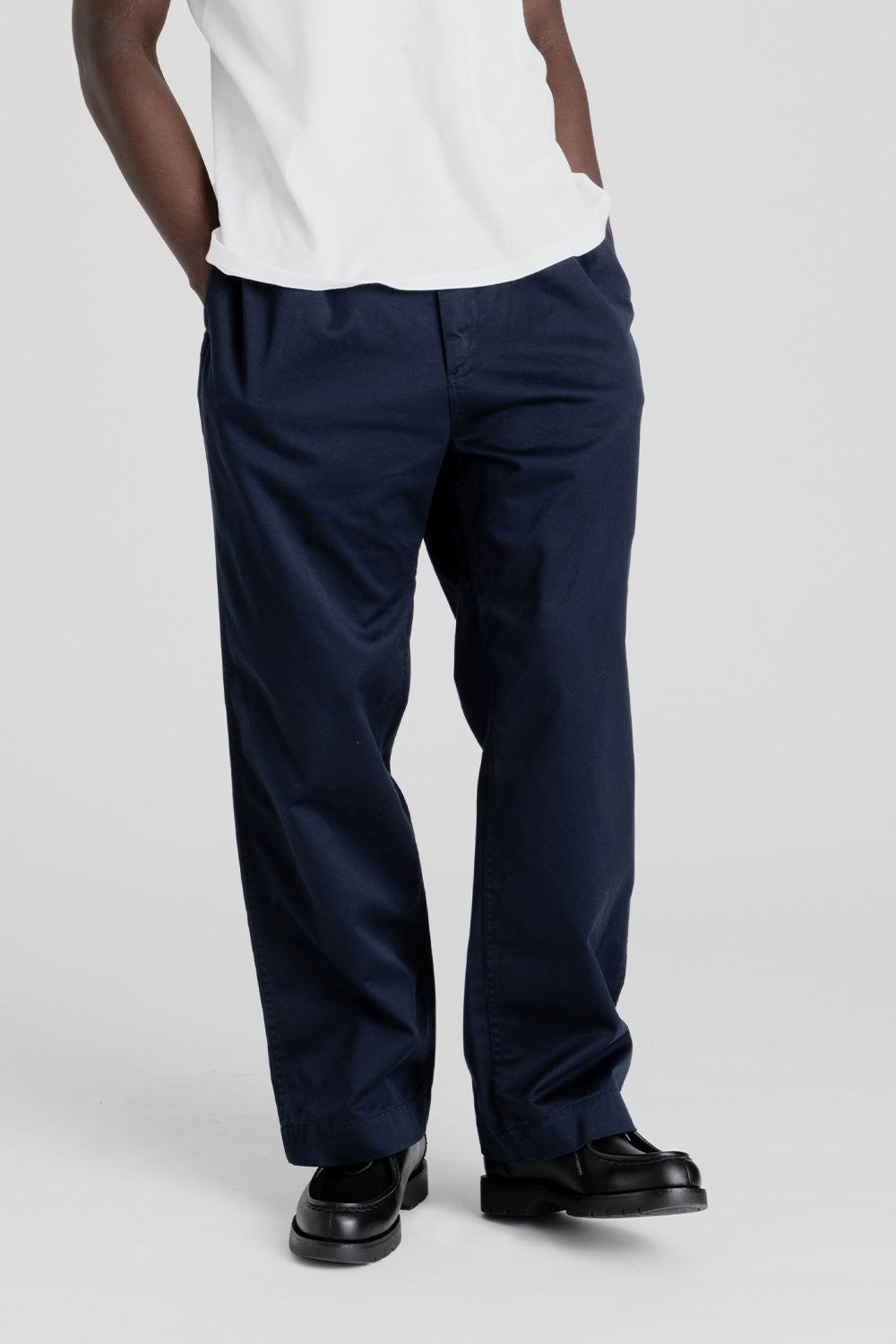 Nanamica Double Pleat Wide Chino Pants in Navy | Wallace Mercantile Sh
