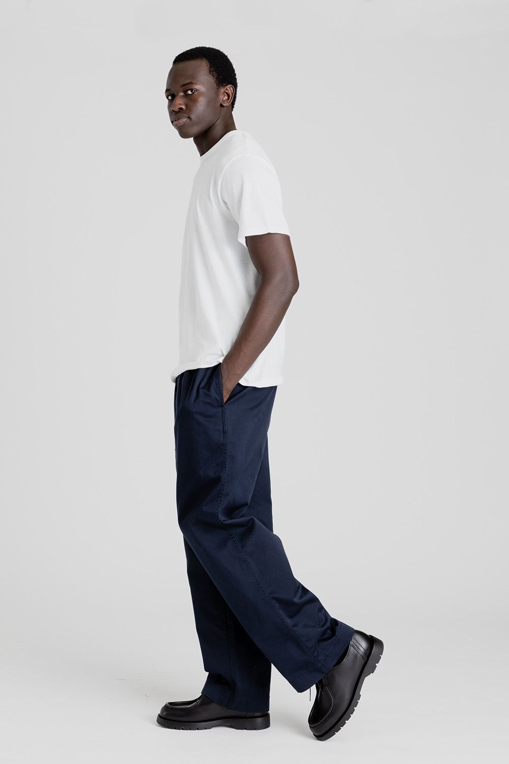 Nanamica Double Pleat Wide Chino Pants in Navy | Wallace Mercantile Sh