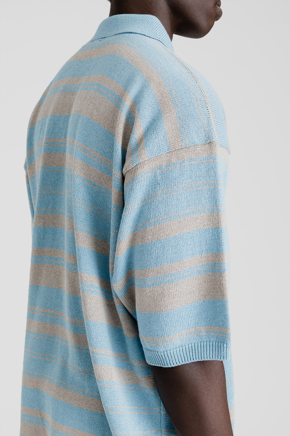 H/S Stripe Polo Sweater - Sax