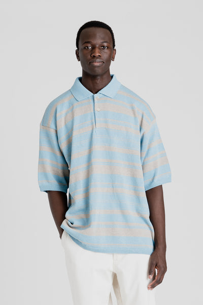 Nanamica H/S Stripe Polo Sweater in Sax | Wallace Mercantile Shop