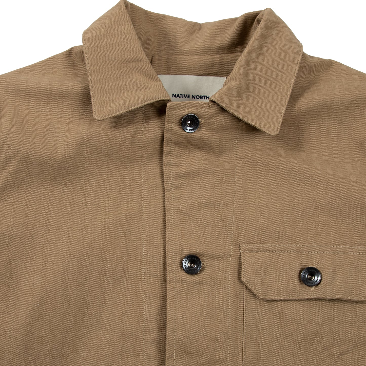 Native North Herringbone Utility Jacket Outerwear Khaki Collar Detail