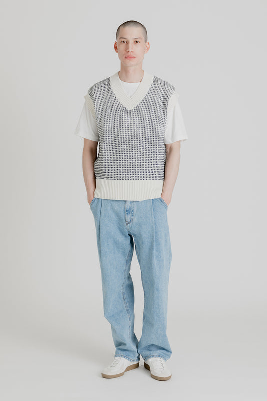 Schnayderman's Vest Wool Blend Check in White/Blue