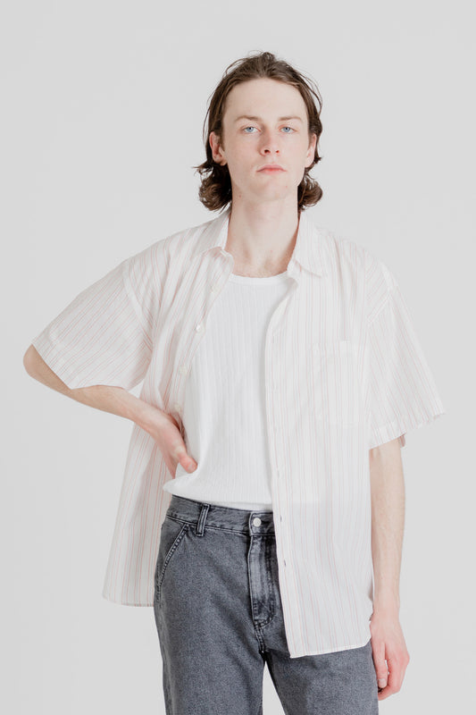 Schnaydermans Shirt Oversized SS Stripe in White, Peach and Blue