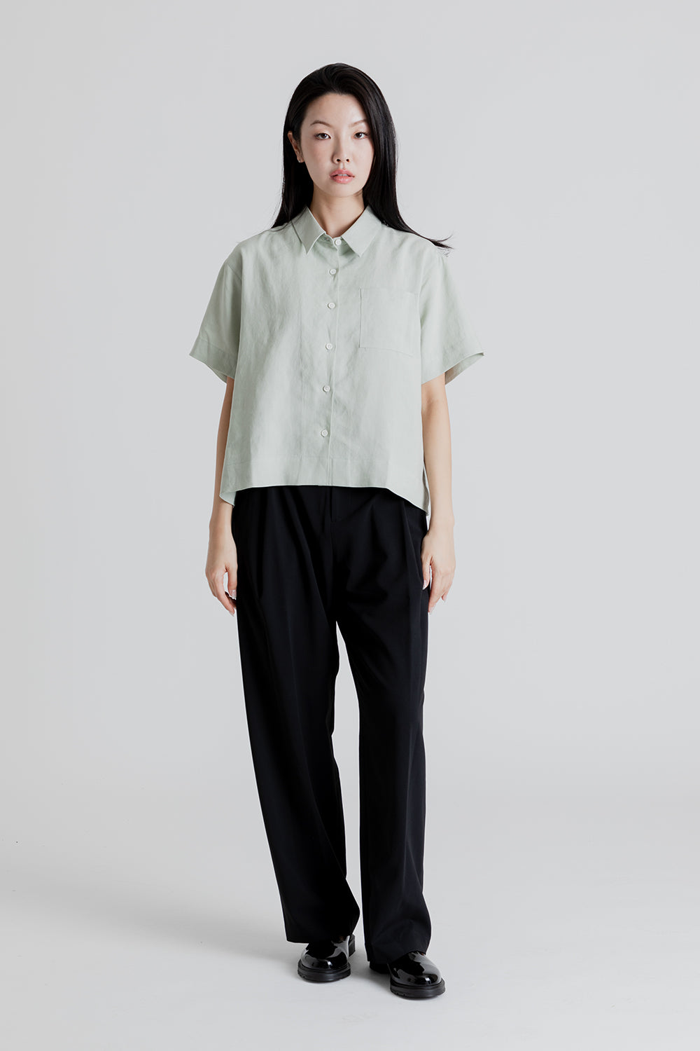 Uniform Bridge Women's Linen Standard Shirt in Sage Green | Wallace Me Wallace Mercantile Shop Uniform Bridge Women's Linen Standard Shirt in Sage Green | Wallace Me Wallace Mercantile Shop