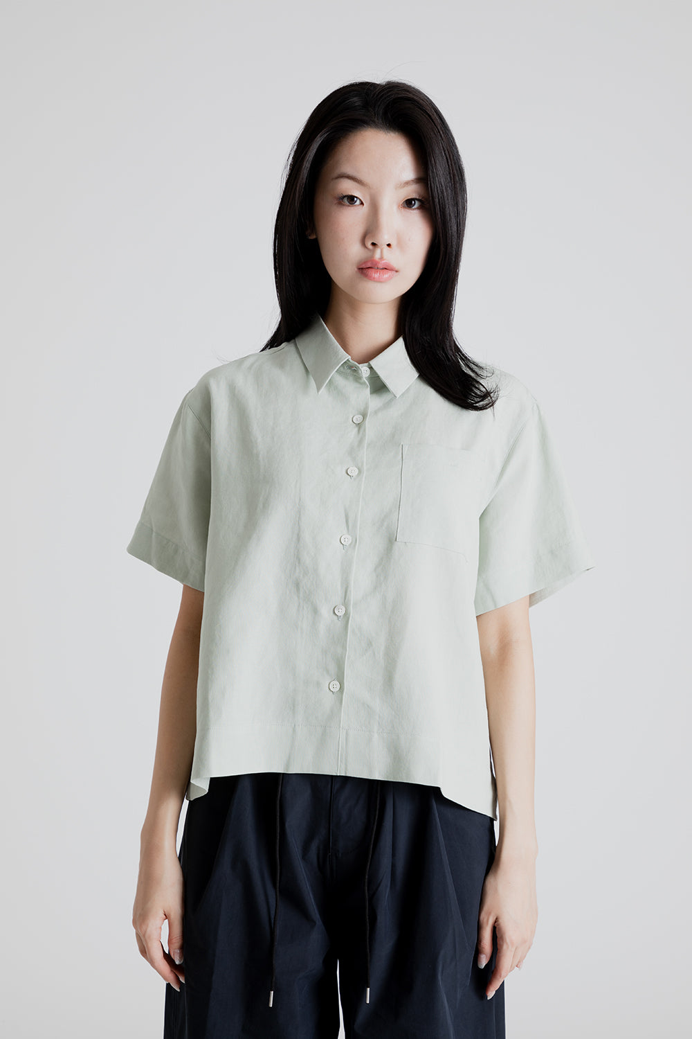 Uniform Bridge Women's Linen Standard Short Shirt in Sage Green