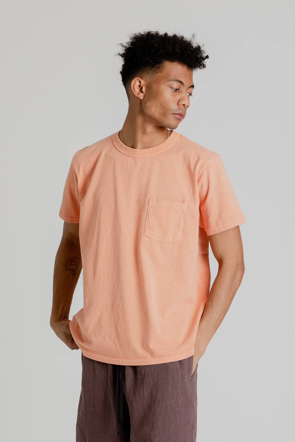 Velva Sheen Pigment Dyed Pocket Tee in Coral