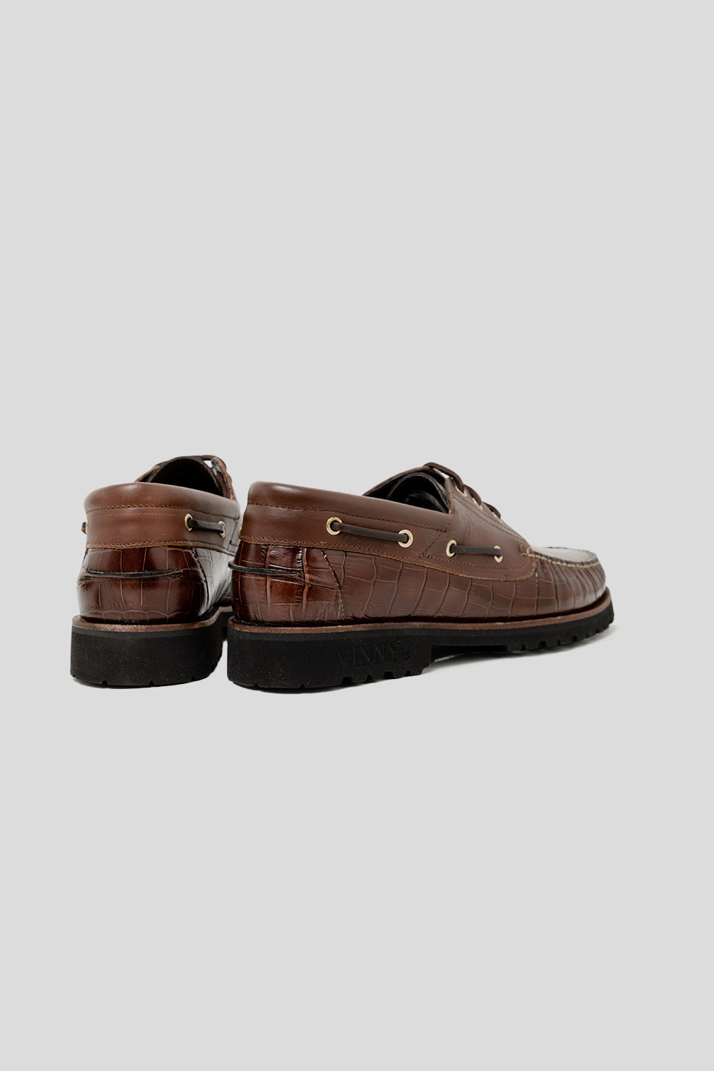 Vinny's Aztec Boat Shoe in Brown Croc