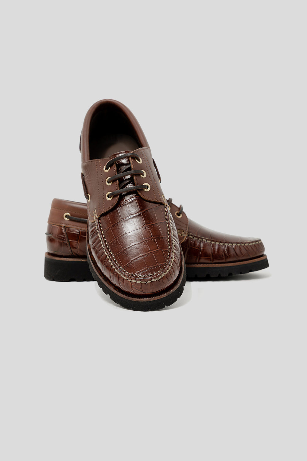 Vinny's Aztec Boat Shoe in Brown Croc