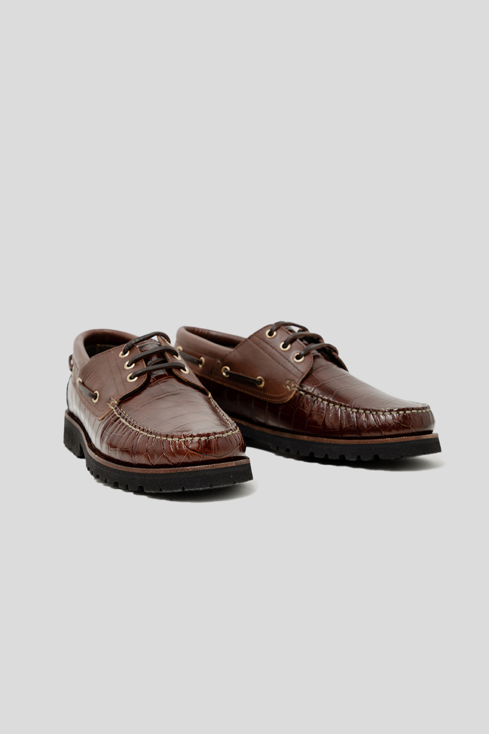 Vinny's Aztec Boat Shoe in Brown Croc