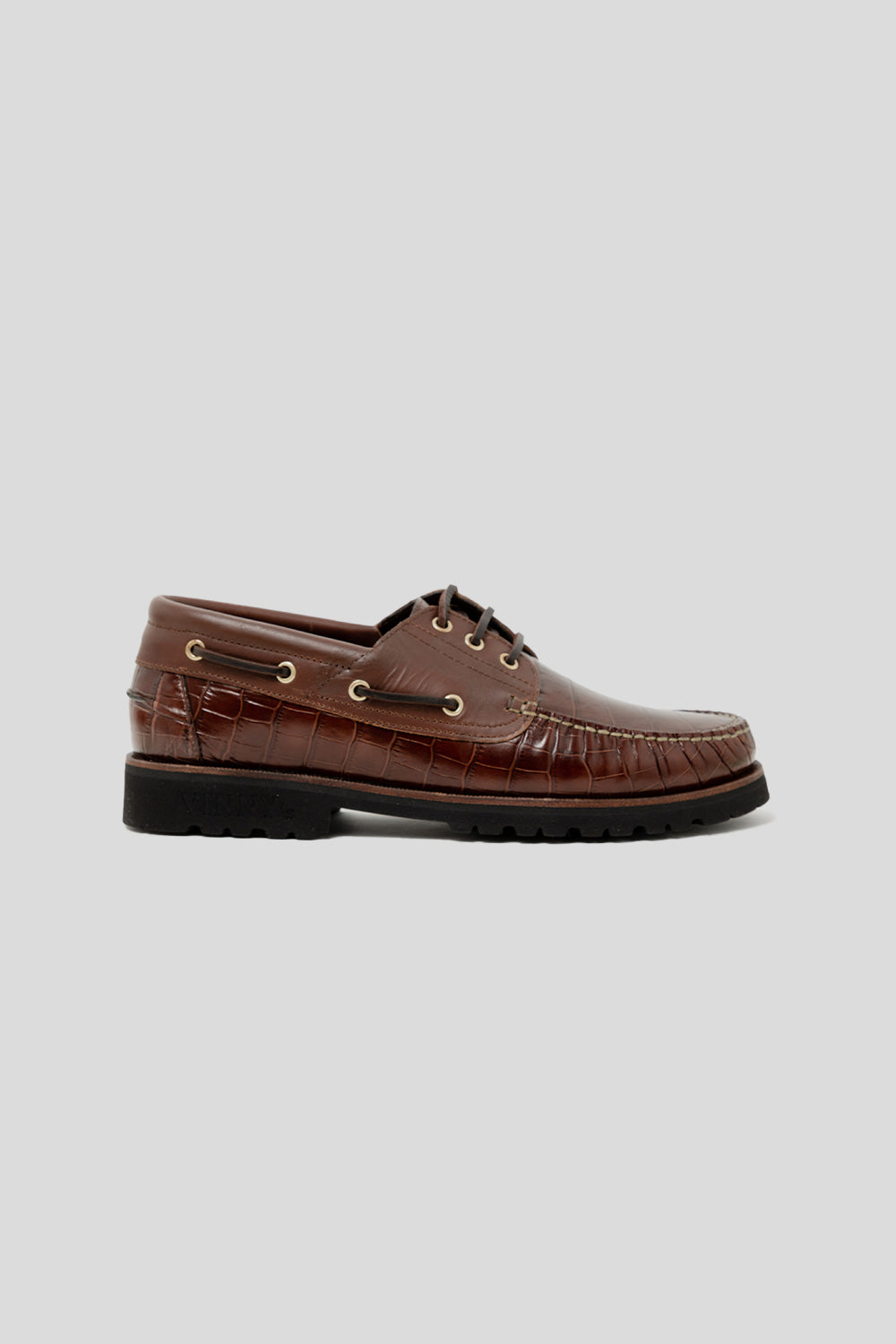 Vinny's Aztec Boat Shoe in Brown Croc